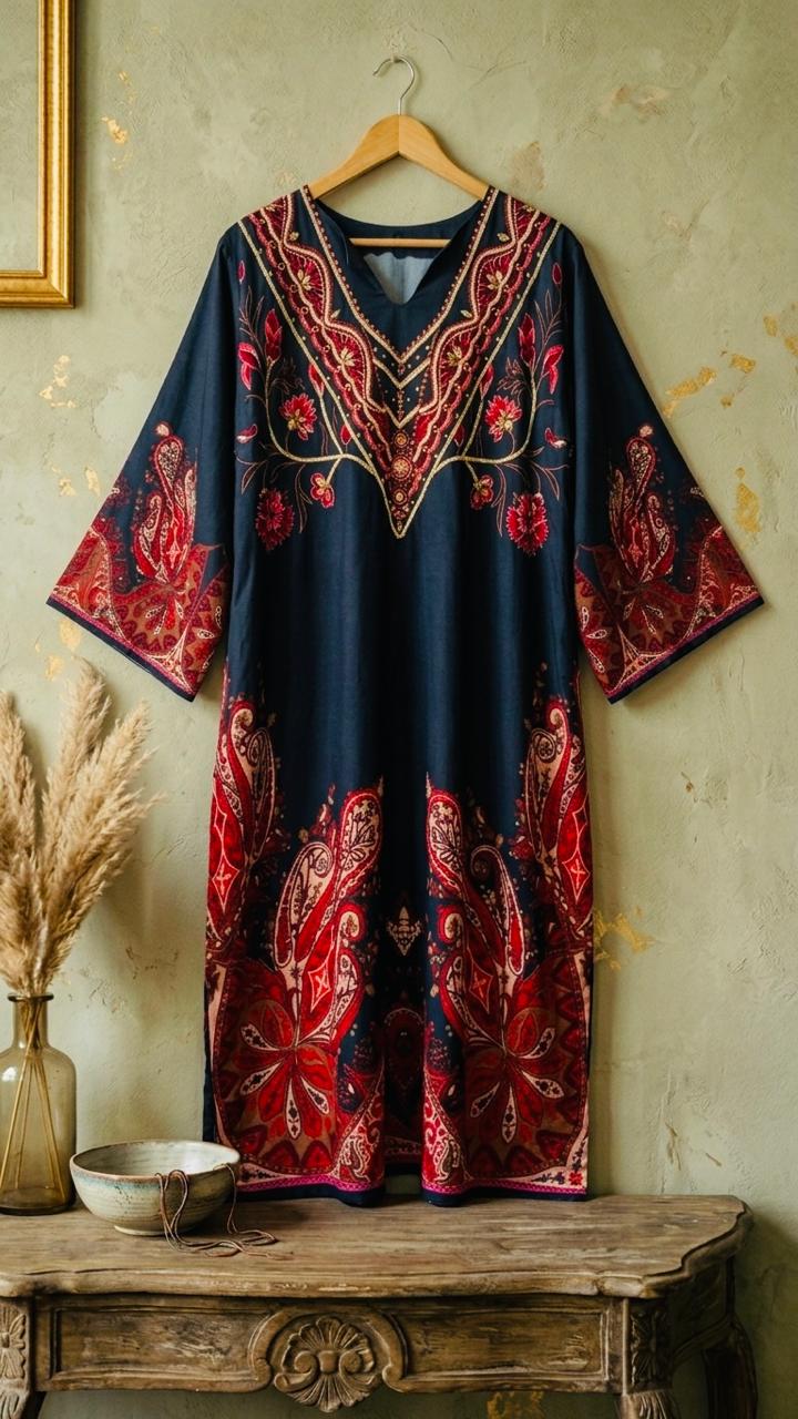 Crepe Kaftan Black&Red