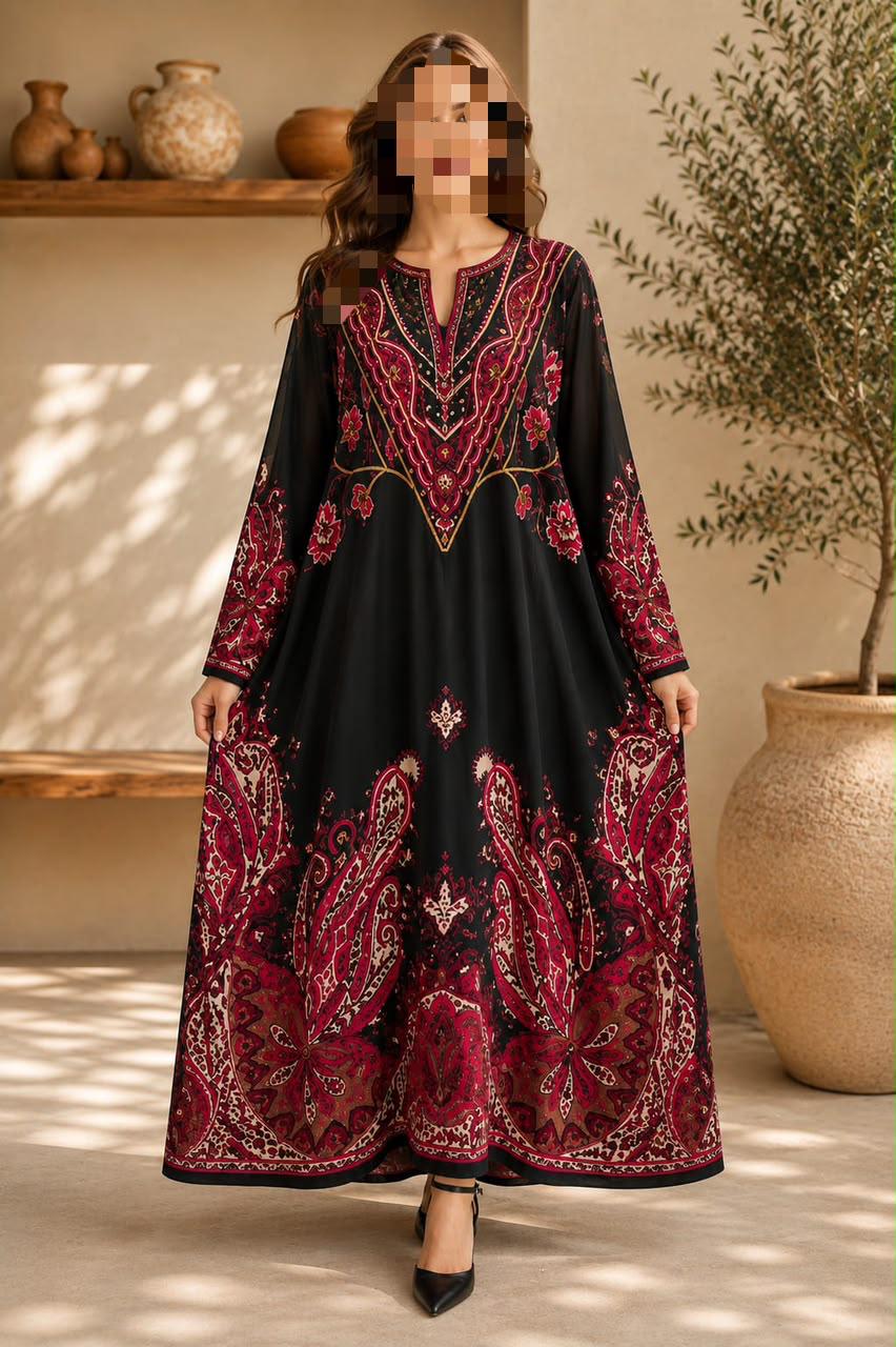 Crepe Kaftan Black&Red