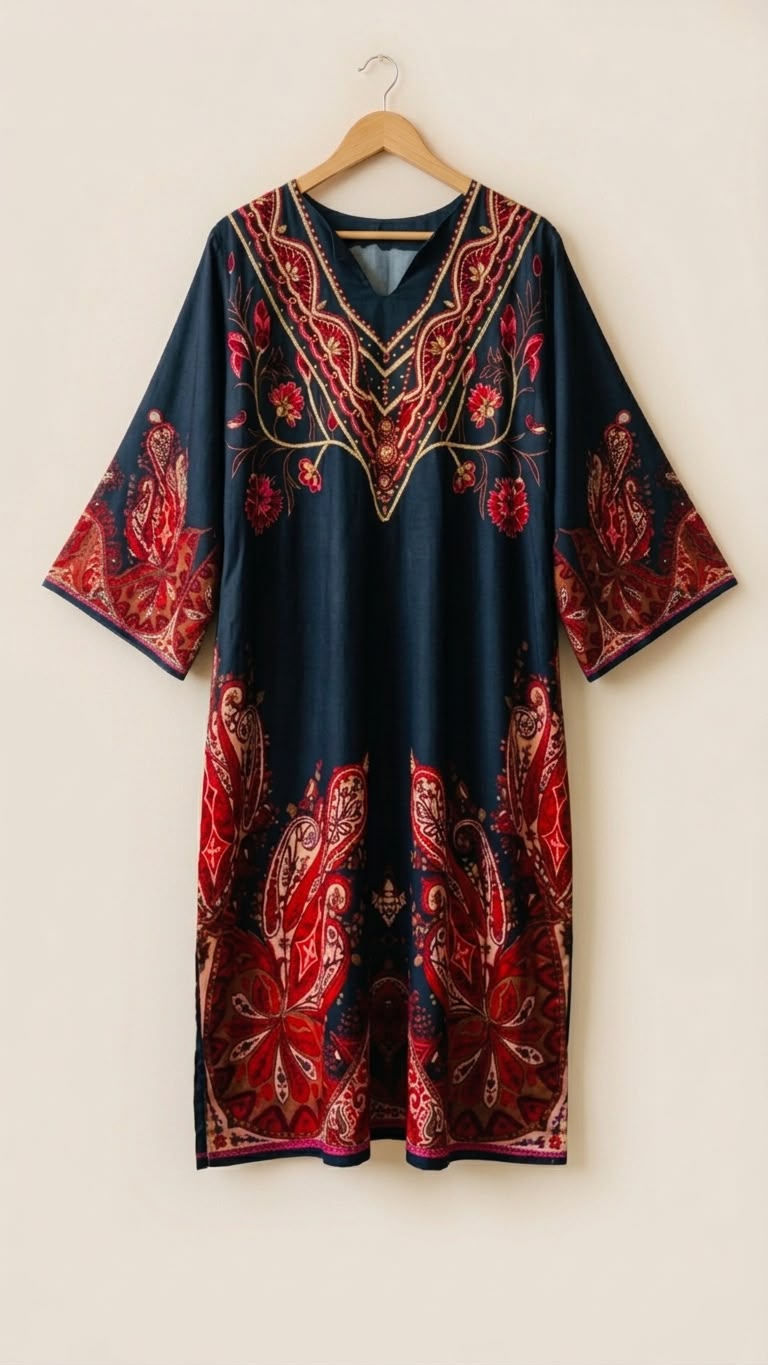 Crepe Kaftan Black&Red